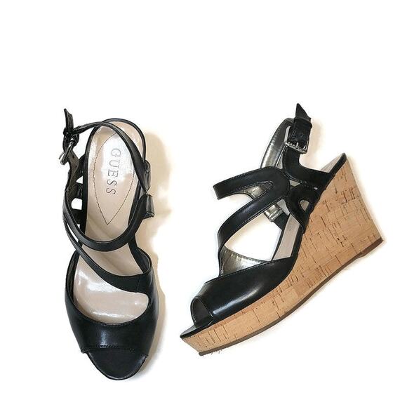 Guess Platform Wedge Cork Sandal High Heel Open Toe Round Toe Sexy Y2K Trendy 7 - Picture 2 of 14